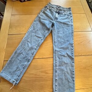 Lioness High Waisted Straight Leg Jeans Womens XXS Double Waistband Indie Sleeze